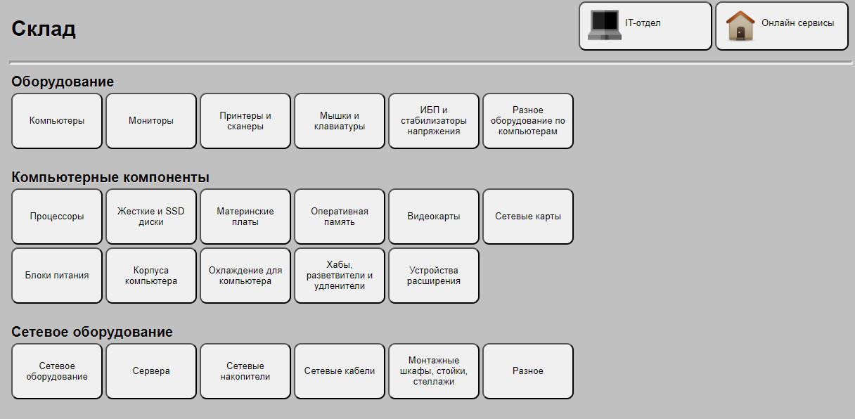 Основные подразделы по складу в IT